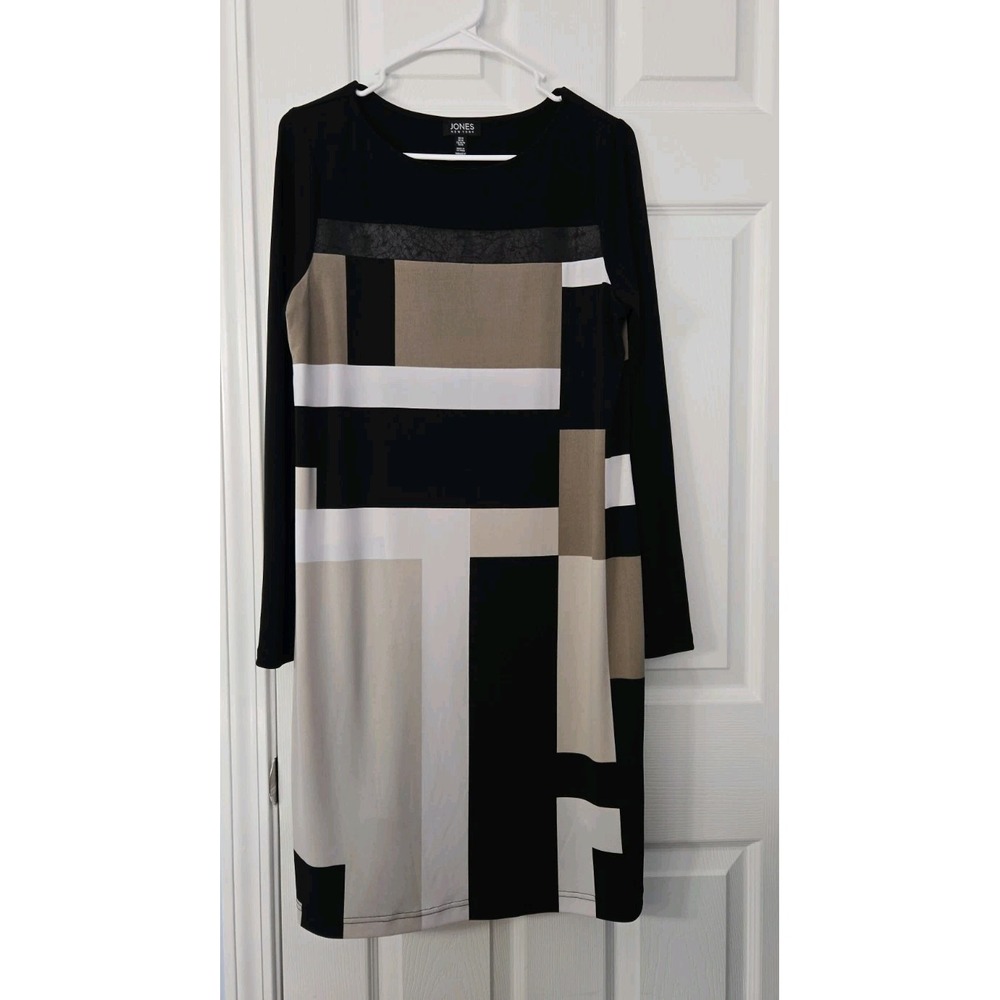 Jones New York WomansbLong Sleeve Dress Size Medium Black, Beige, Tan, Grey